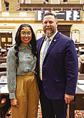 Sen. David Bullard, R-Durant, with Hugo High School senior, Kayla Colbert, who served as a page for the Senate during the 12th week of the legislative session from April 24-27.