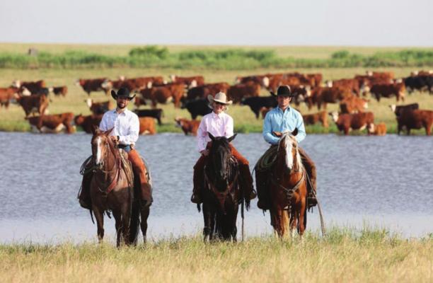 ABOVE: TERRY STUART FORST (center) and her sons, owners and managers of Stuart Ranch. Forst along with all Oklahoma producers have a shared commitment to raising cattle in a safe, humane and environmentally conscious way by using the latest technology and resources. Contributed Photo