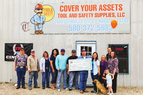 PICTURED: DANNY D. BIAS, JR., owner of CYA Tool and Safety Supplies LLC and family get presented with $5,000 forgivable loan check by Gina Hamilton, Choctaw Nation Small Business Advisor and Angel Rowland, Manager of the Choctaw Development Fund. Photo Courtesy / Choctaw Nation