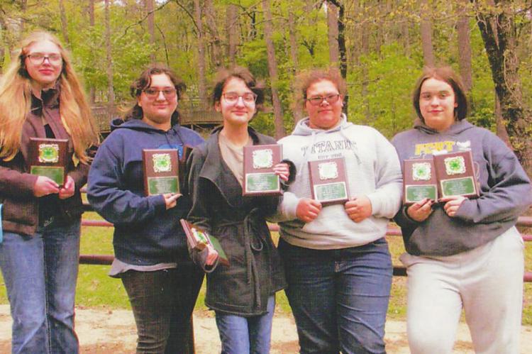 Top Left: Fort Towson State 4-H Forestry Judging Senior Team includes: Lillabeth Whitlow, Samantha Scott, Autumn Diggs and McKayle Brents.