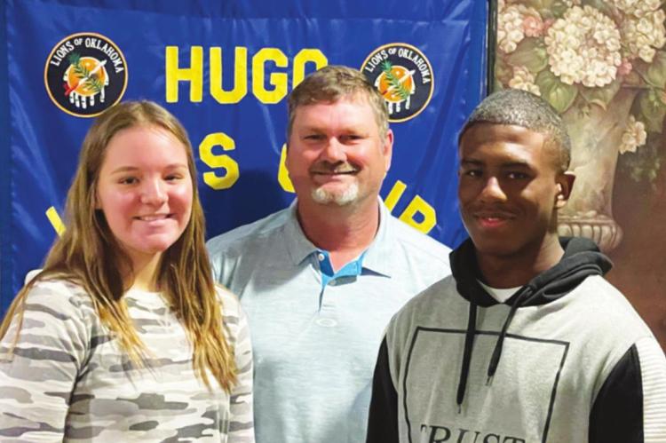 Hugo Lions Club Hugo High School October Students of the Month are Brinlee Allensworth and Sharrod Holt. Also pictured is high school principal Greg Holt.
