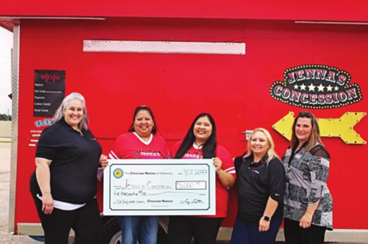 FROM LEFT TO RIGHT: VALERIE JAMES, Choctaw Nation Small Business Advisor; Jennifer and LaTisa Davidson, Co-Owners of Jenna’s Concession; Gina Hamilton, Choctaw Nation Small Business Advisor and Angel Rowland, Choctaw Development Fund Manager. Photo Courtesy / Choctaw Nation